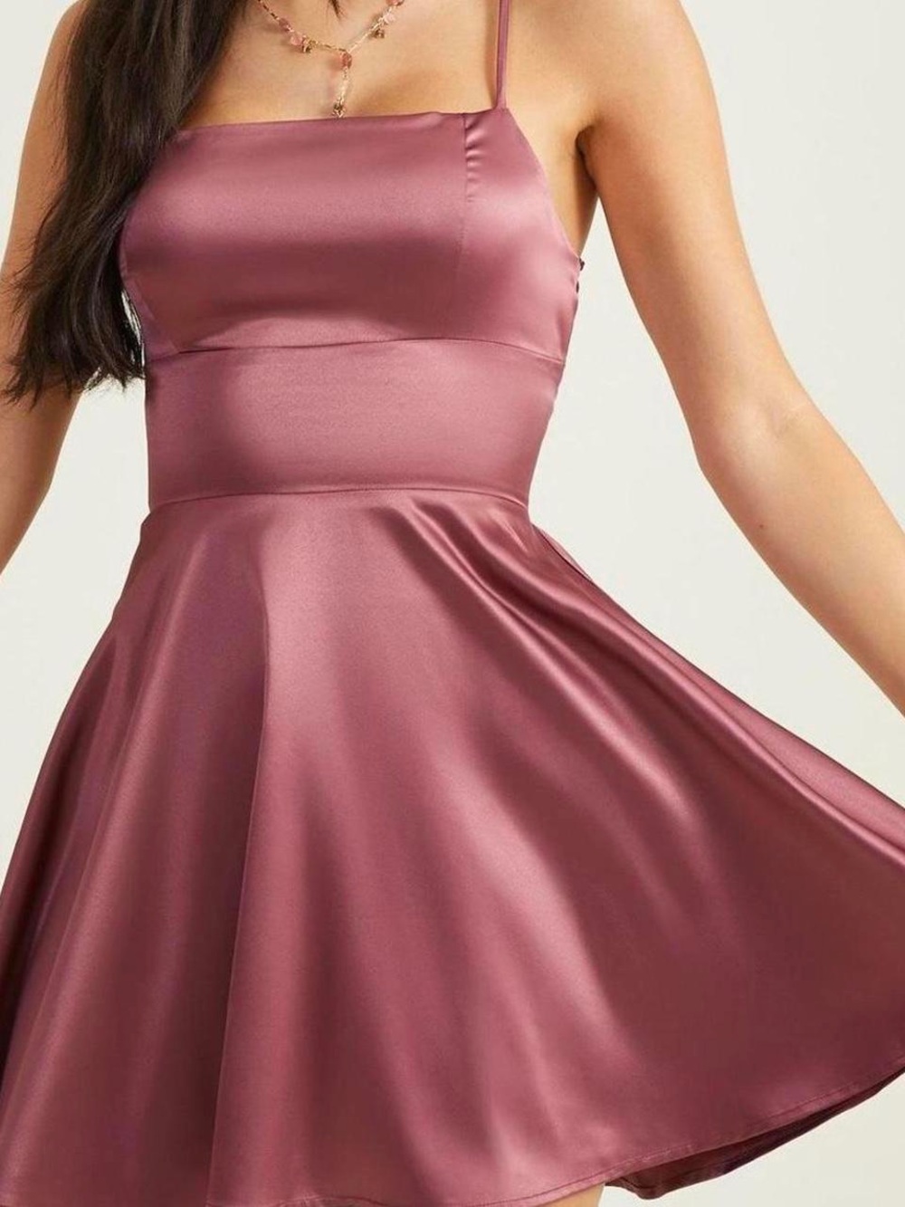 Altar'd State Satin Spaghetti-Strap Skater Dress in Dusty Rose